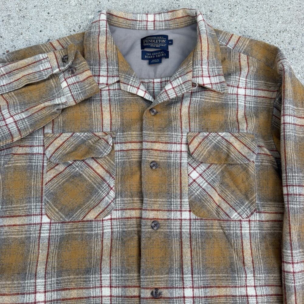Pendleton Plaid Wool Board Shirt XL Loop Collar Surf
